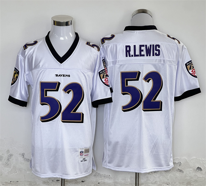 Men’s Baltimore Ravens #52 Ray Lewis White Throwback Football Stitched Jersey